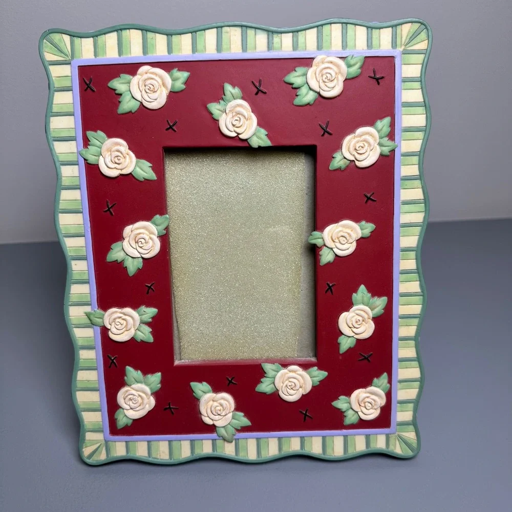 Mary Engelbreit Garden Party Roses Frame Burgundy Floral Accent Tabletop